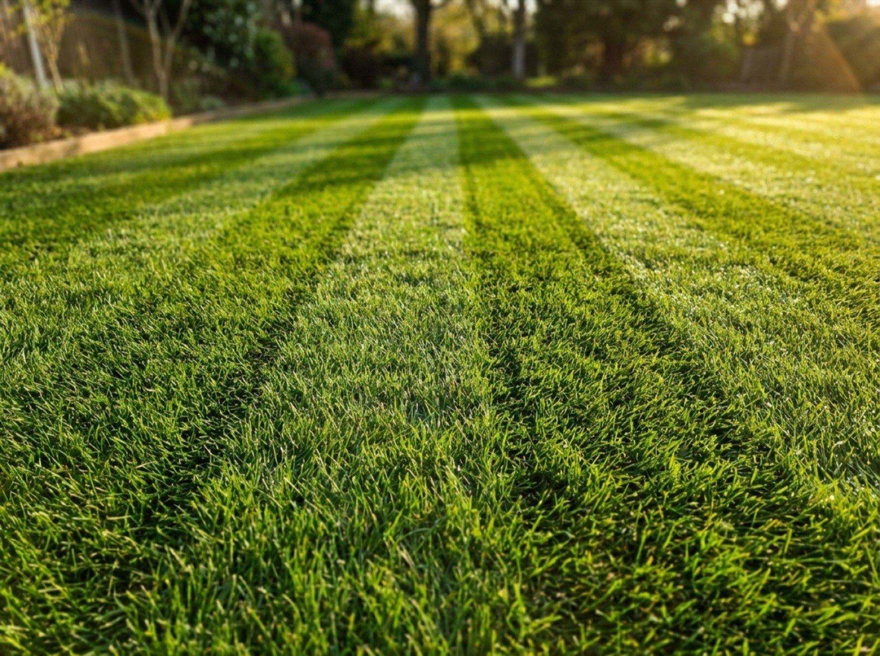Fresh mowing stripes running across a green lawn